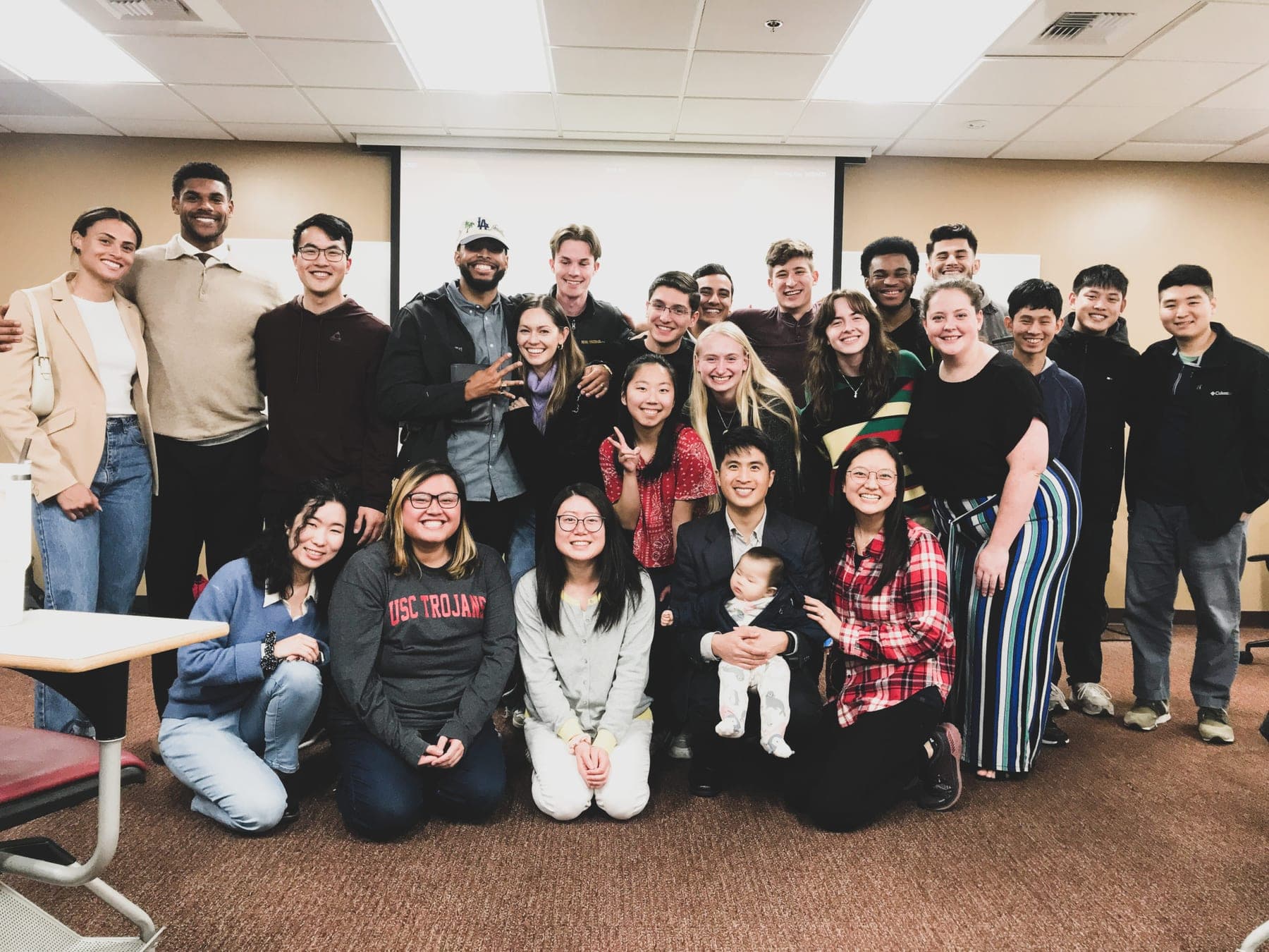 USC Grace on Campus students gathered together after a meeting