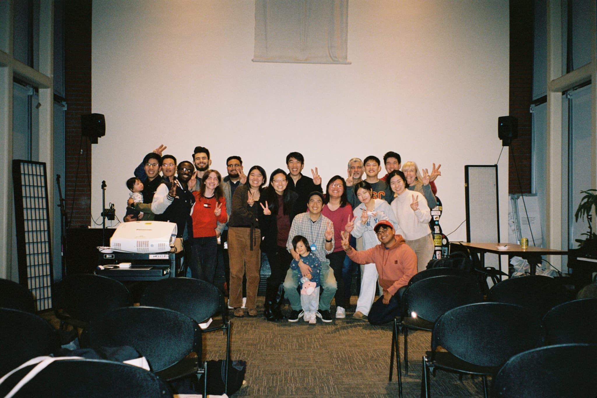 Students gathered for Friday large group in the meeting space
